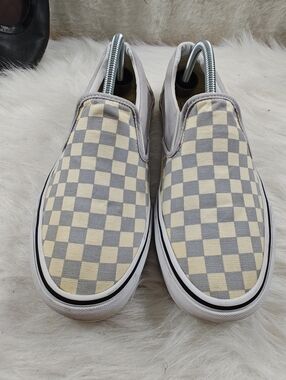 Vans Classic Slip-On Checkerboard Gray cream Slip-on Shoes Women Size 11/Men 9.5